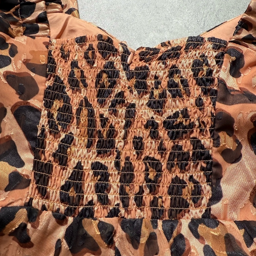 NWT Anthropologie Hutch Twist-Front Puff-Sleeve Ruffle-Hem Leopard Dress XXS - Picture 4 of 5